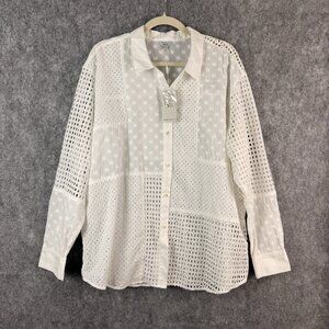 Rails Juliette White Eyelet Blouse Top XL NWT $198 Cotton Lace Embroidered Shirt